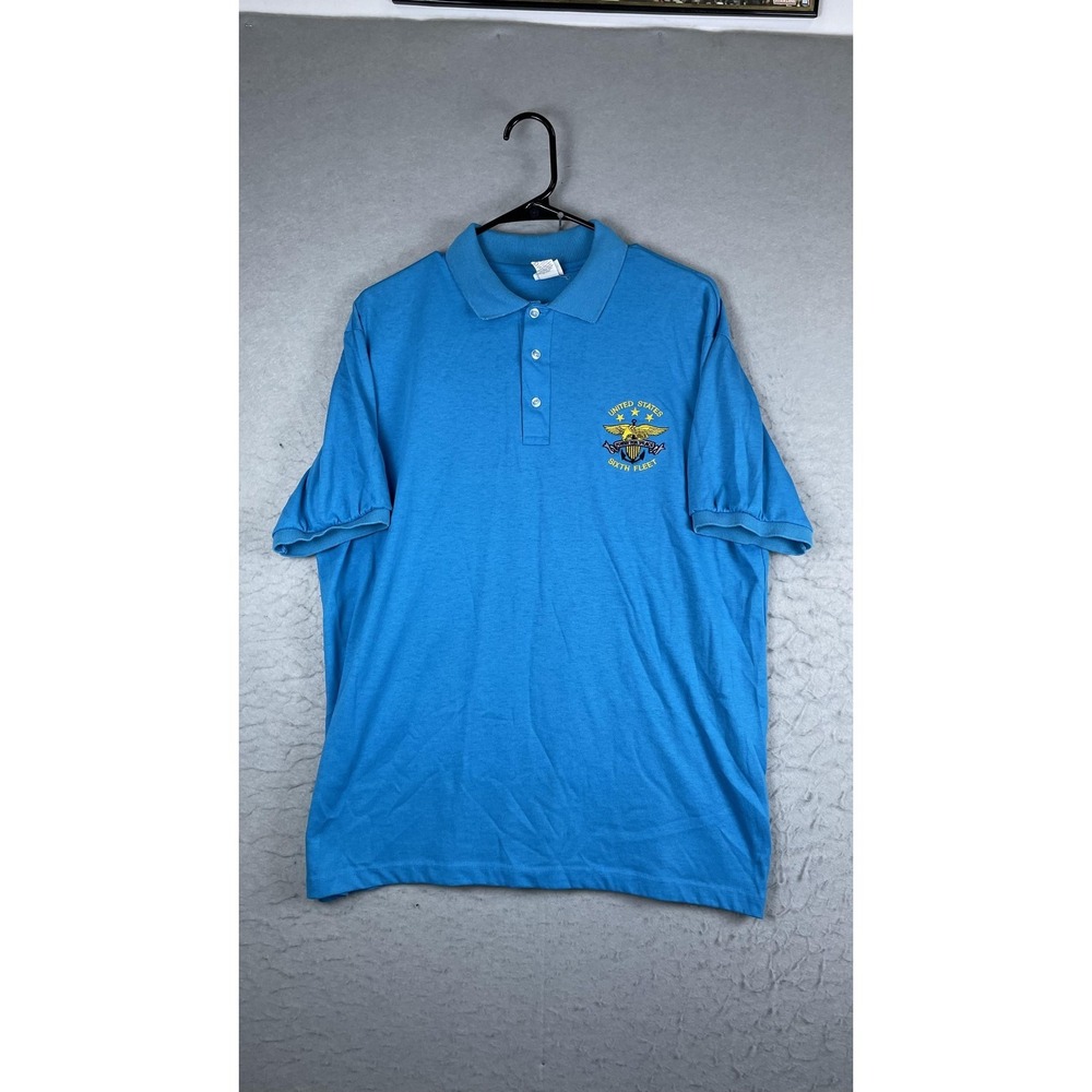 Vintage Hartwell Polo Shirt Mens XL Blue United States Sixth Fleet USA Military